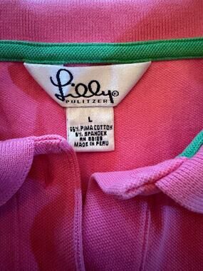 Lilly Pulitzer Polo Shirt Womens L Pink Short Sleeve Collared Palm Logo